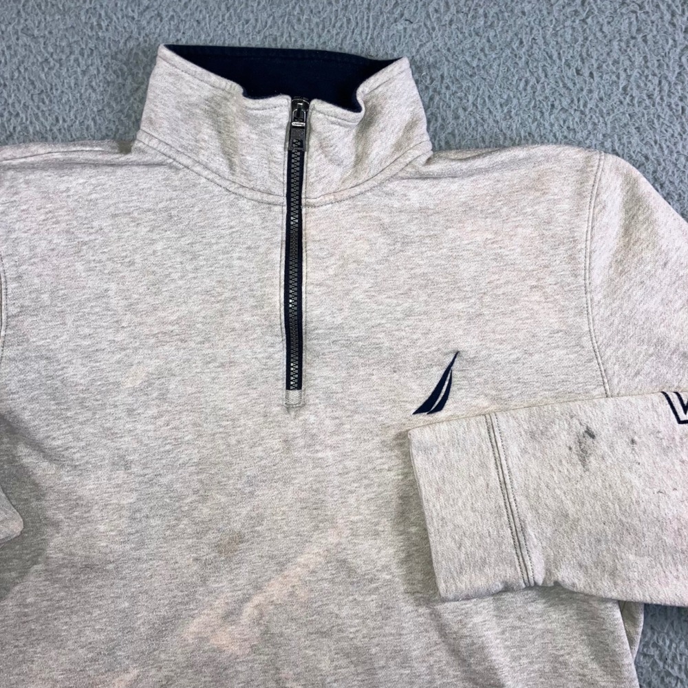 Nautica Quarter Zip Pullover Men XL Logo‎ Spellout Bleach Grunge Outdoor